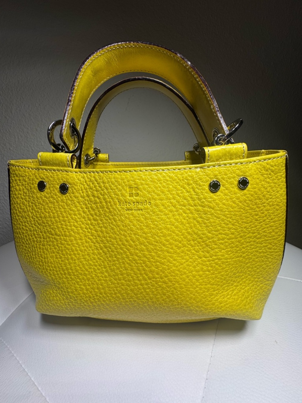 Kate Spade Yellow Pebbled Leather Satchel Mini Tote Detailed Stitching